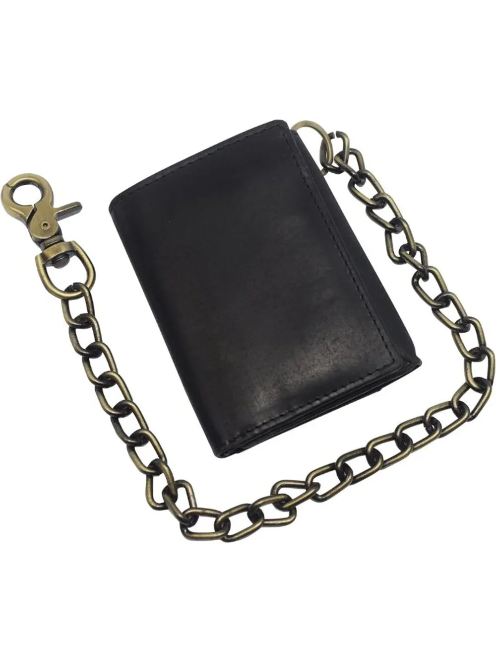 Vintage Leather Biker Chain Wallet - RFID Blocking Trifold with Snap Closure